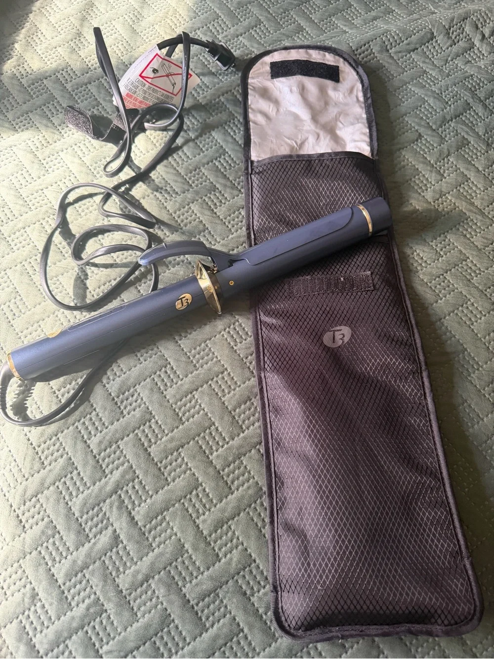 T3 blue and gold 1 in curling iron with heat protection case
